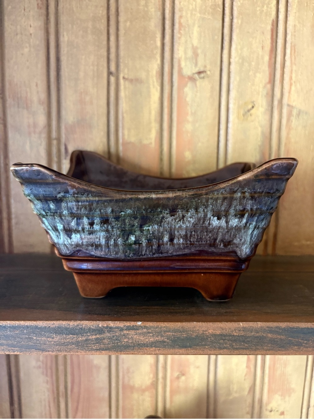 Vintage Beauceware Canada Pottery Planter #181 MCM Drip Glaze Footed Bowl